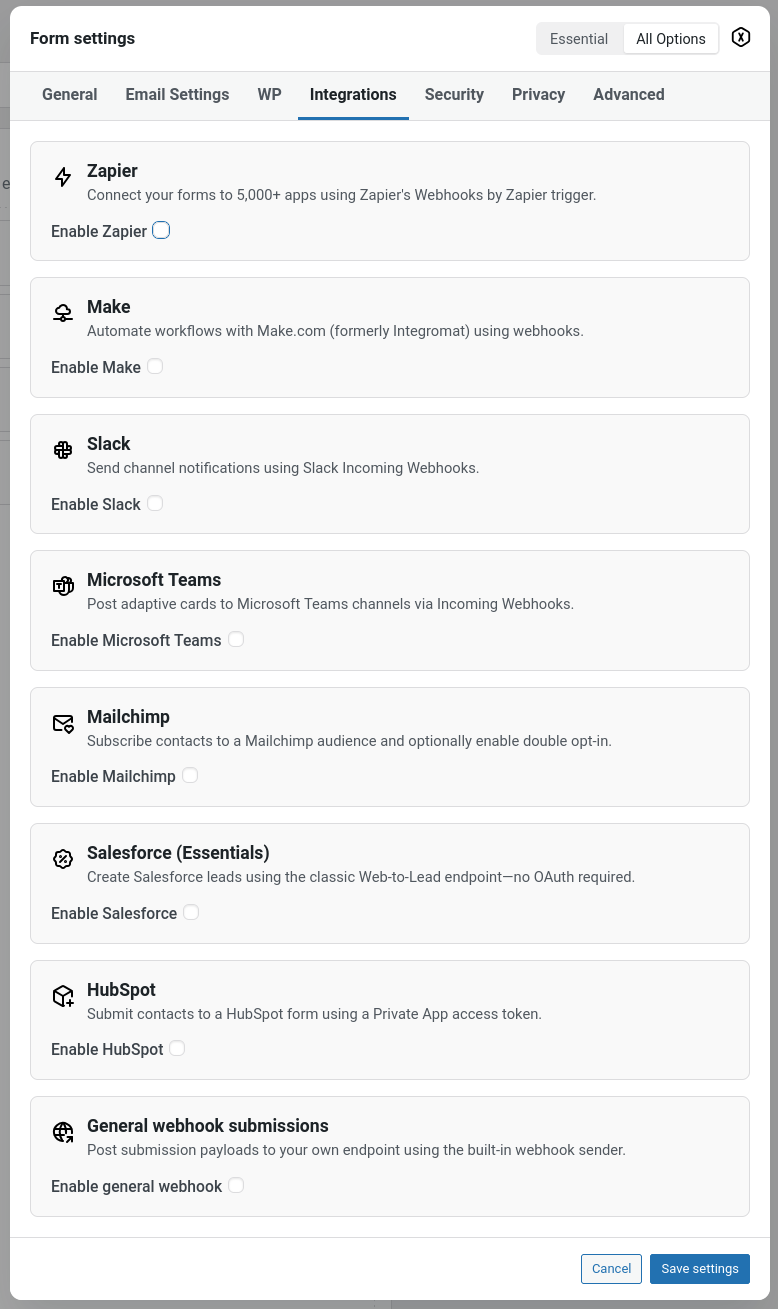 Other integrations options