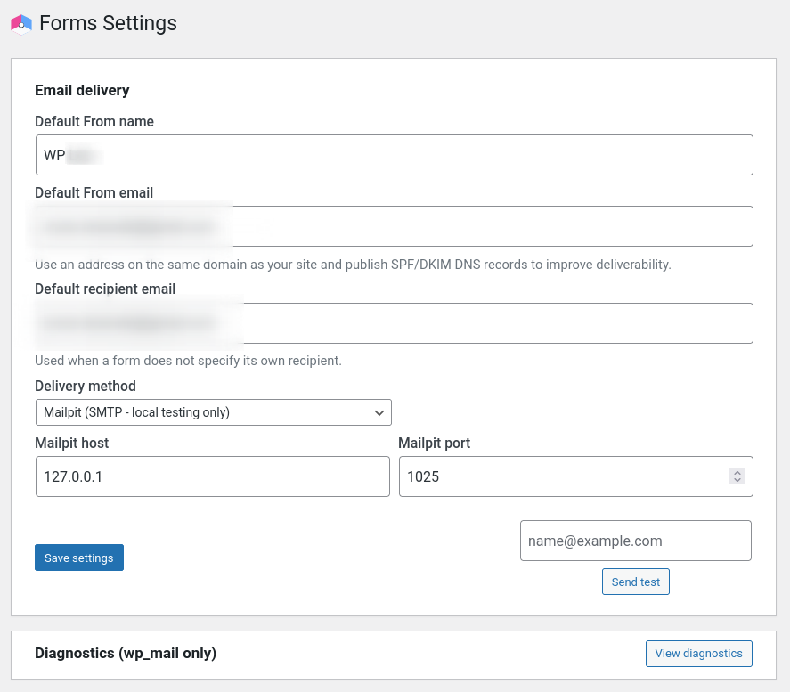 WordPress general form settings